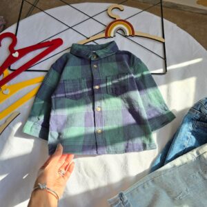 پیراهن پسرانه اچ اند ام چهارخونه سبز ابی