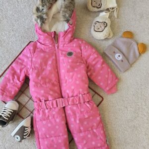 سرهمی کاپشنی ضد اب خال خالی زمینه صورتی